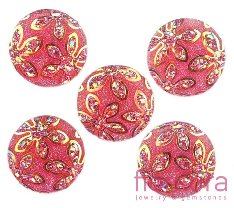 KABOSZON AKRYLOWY Z BROKATEM KOŁO 18MM KOLOR PINK AB