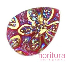 KABOSZON AKRYLOWY Z BROKATEM ŁEZKA 18MM KOLOR RED AB