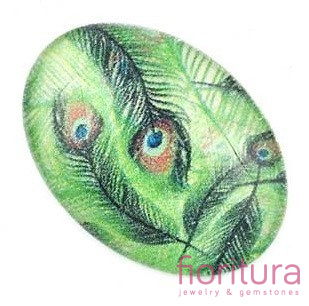 KABOSZON SZKLANY PAWIE PIÓRA OWAL 25x18MM