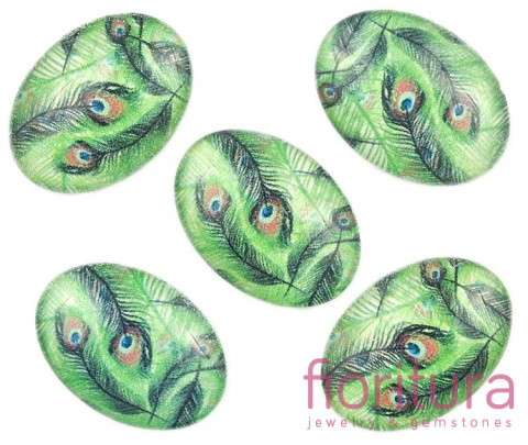 KABOSZON SZKLANY PAWIE PIÓRA OWAL 25x18MM