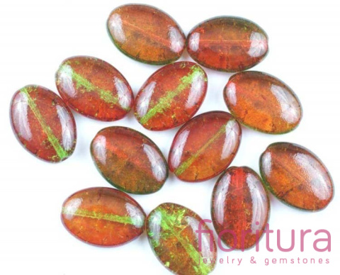 KORALIKI SZKLANE CRACLE OWAL 20MM KOLOR BRĄZ/ZIELEŃ