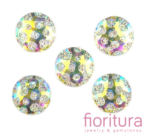 KABOSZON AKRYLOWY Z BROKATOWYMI KROPKAMI KOŁO 10MM KOLOR CRYSTAL AB