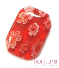 KABOSZON SZKLANY MILLEFIORI PROSTOKĄT 14X10MM KOLOR CZERWONY