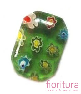 KABOSZON SZKLANY MILLEFIORI PROSTOKĄT 14X10MM KOLOR ZIELONY