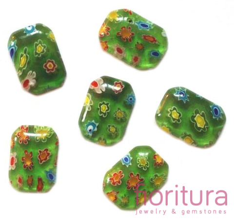 KABOSZON SZKLANY MILLEFIORI PROSTOKĄT 14X10MM KOLOR ZIELONY