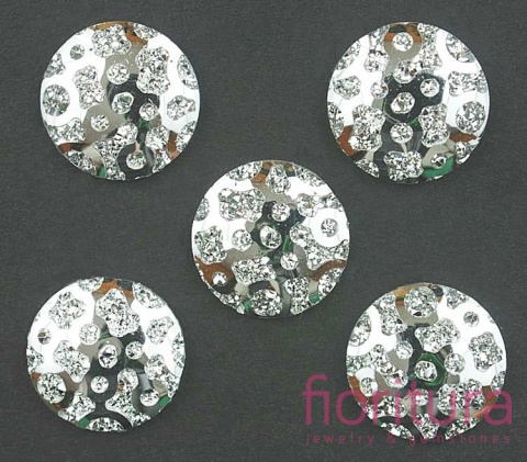 KABOSZON AKRYLOWY Z BROKATEM KOŁO 14MM KOLOR SILVER GREY