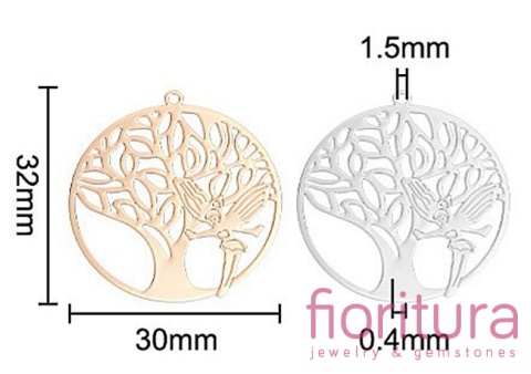 BAZA, ŁĄCZNIK,ZAWIESZKA PODSTAWA KOLCZYKA FILIGRAN  Z MOTYWEM DRZEWA ŻYCIA I ANIOŁA 32x30x0,4MM KOLOR PLATINUM