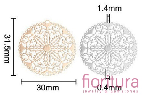 BAZA, ŁĄCZNIK,ZAWIESZKA PODSTAWA KOLCZYKA FILIGRAN Z MOTYWEM KWIATU 31,5x30x0,4MM KOLOR PLATINUM