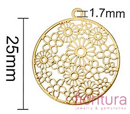 BAZA, ŁĄCZNIK,ZAWIESZKA PODSTAWA KOLCZYKA FILIGRAN BUKIET KWIATÓW 25x6x0,4MM KOLOR ZŁOTY