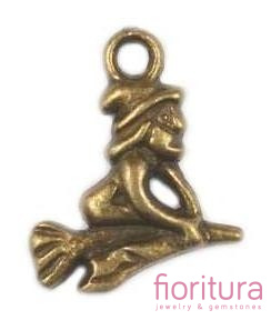 ZAWIESZKA CZAROWNICA NA MIOTLE 14x15MM KOLOR STARE ZŁOTO