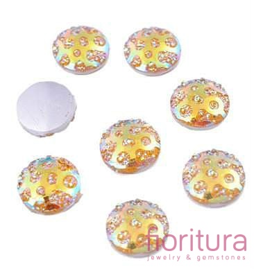 KABOSZON AKRYLOWY Z BROKATOWYMI KROPKAMI KOŁO 10,5x2MM KOLOR ORANGE AB