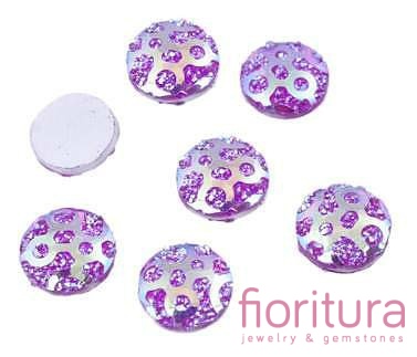 KABOSZON AKRYLOWY Z BROKATOWYMI KROPKAMI KOŁO 10,5x2MM KOLOR PURPLE AB