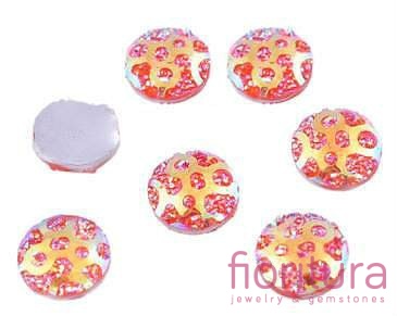 KABOSZON AKRYLOWY Z BROKATOWYMI KROPKAMI KOŁO 10,5x2MM KOLOR PINK AB