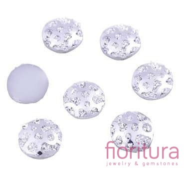 KABOSZON AKRYLOWY Z BROKATOWYMI KROPKAMI KOŁO 10,5x2MM KOLOR SILVER GREY