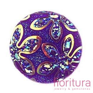 KABOSZON AKRYLOWY Z BROKATEM KOŁO 18MM KOLOR PURPLE AB