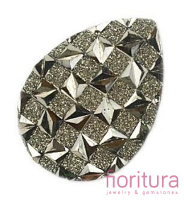 KABOSZON AKRYLOWY Z BROKATEM ŁEZKA 24x17MM KOLOR CZARNY