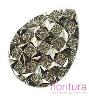 KABOSZON AKRYLOWY Z BROKATEM ŁEZKA 24x17MM KOLOR CZARNY