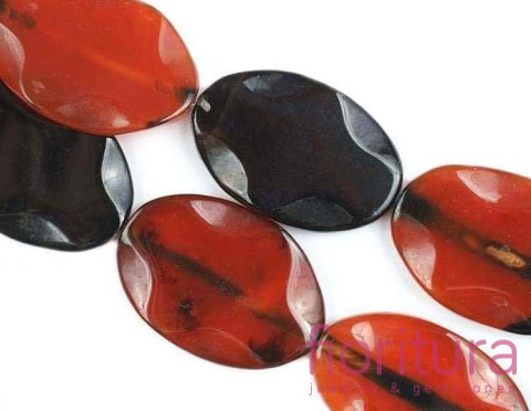 KAMIEŃ NATURALNY AGAT KARNEOL OWAL PŁASKI FALOWANY 35x20MM