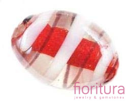 KORALIKI SZKLANE LAMPWORK OWAL 20x14MM KOLOR TRANSPARENTNY Z CZERWONYM ŚRODKIEM