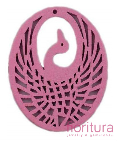 KORALIKI DREWNIANE ZAWIESZKA CZAPLA 35x44MM KOLOR RÓŻOWY