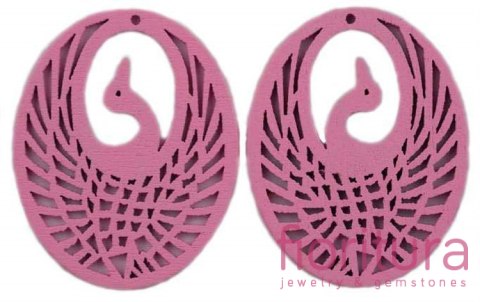 KORALIKI DREWNIANE ZAWIESZKA CZAPLA 35x44MM KOLOR RÓŻOWY