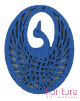 KORALIKI DREWNIANE ZAWIESZKA CZAPLA 35x44MM KOLOR NIEBIESKI