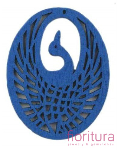 KORALIKI DREWNIANE ZAWIESZKA CZAPLA 35x44MM KOLOR NIEBIESKI