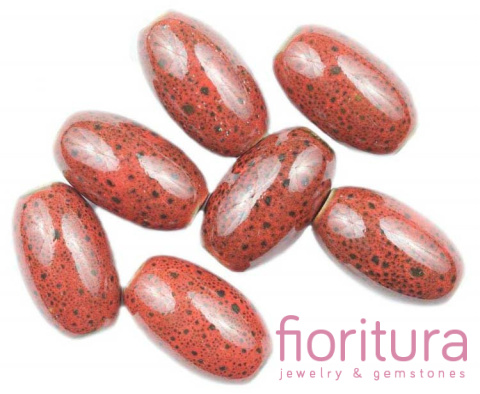 CERAMIKA OLIWKA 12x20MM KOLOR CZERWONY NAKRAPIANY