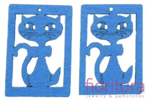 KORALIKI DREWNIANE ZAWIESZKA KOT 35x50MM KOLOR NIEBIESKI